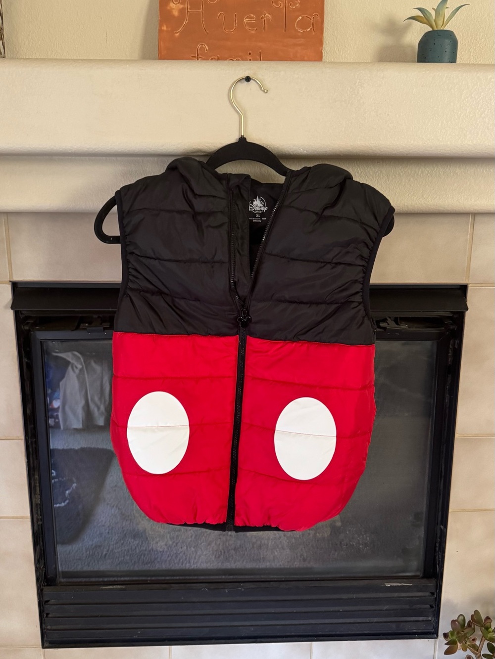 Disney Black and Red Puffer Vest with Hood and White Dot Accents